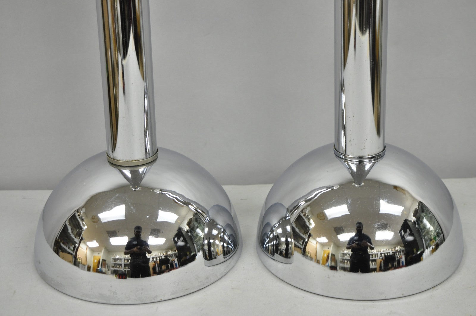 Vintage Mid Century Modern Chrome Ball Column Space Age Table Lamps - a Pair
