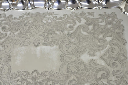 Vintage English Silver Mfg Co Silver Plated Footed Serving Platter Bar Tray
