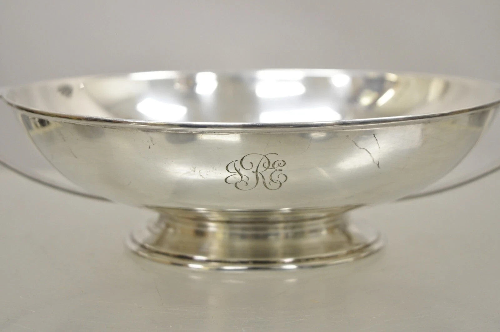 L.B.S. Co. English Sheffield Round Silver Plated Twin Handle Shallow Bowl Dish