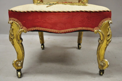 Antique Victorian Gold Giltwood Rococo Parlor Slipper Lounge Chairs - a Pair