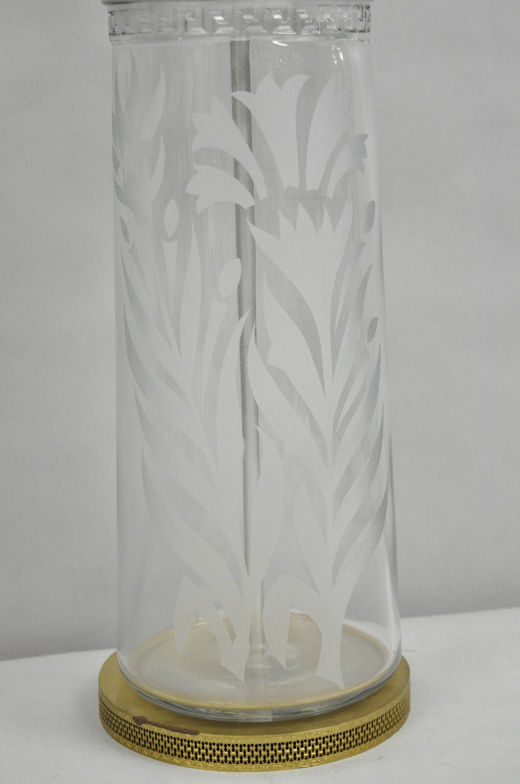 Antique Italian Hollywood Regency Faceted Clear Glass Greek Key Table Lamp