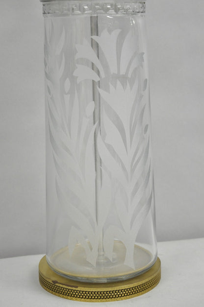 Antique Italian Hollywood Regency Faceted Clear Glass Greek Key Table Lamp