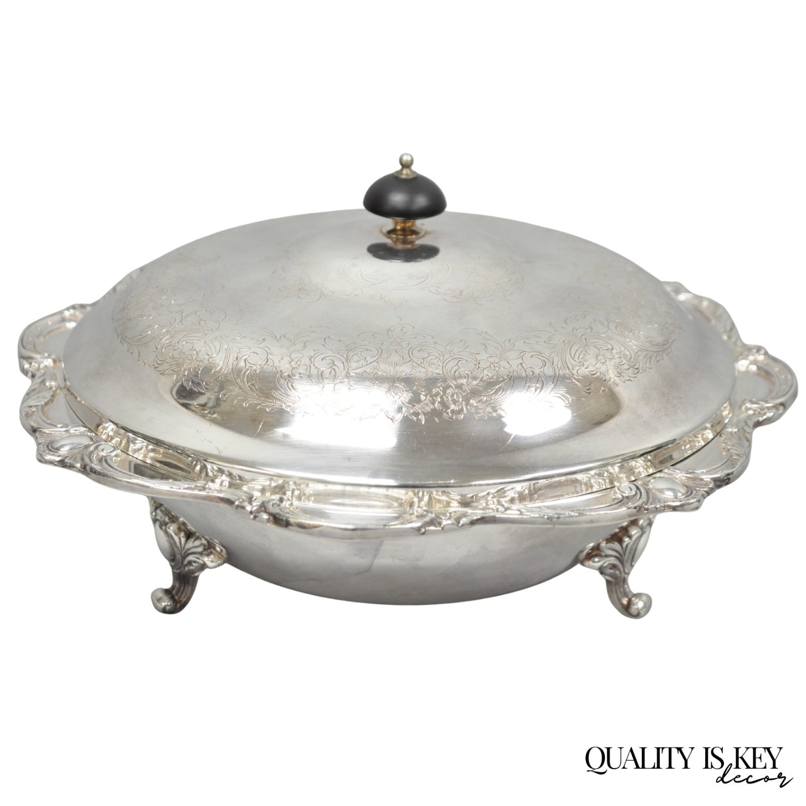 Vintage Webster Wilcox "Rochelle" Silver Plated Round Covered Serving Bowl Dish
