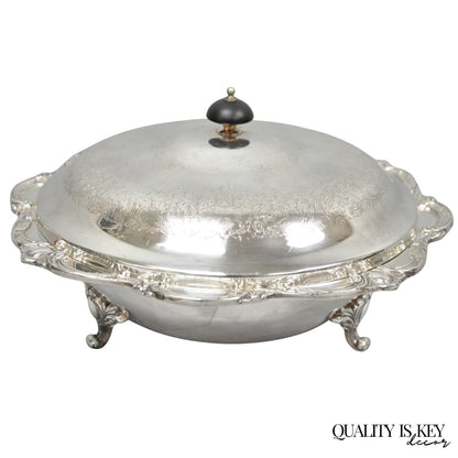 Vintage Webster Wilcox "Rochelle" Silver Plated Round Covered Serving Bowl Dish
