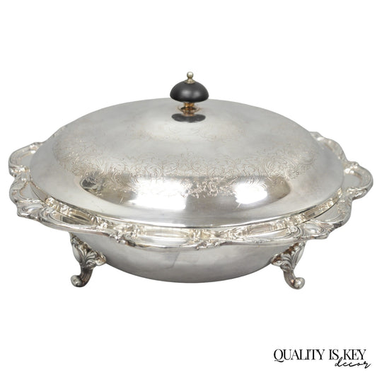 Vintage Webster Wilcox "Rochelle" Silver Plated Round Covered Serving Bowl Dish