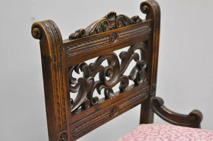 Antique Italian Renaissance Carved Walnut Northwind Face Curule Side Chair