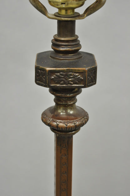 Antique Gothic Renaissance Oscar Bach Style Bronze Paw Foot Pole Floor Lamp