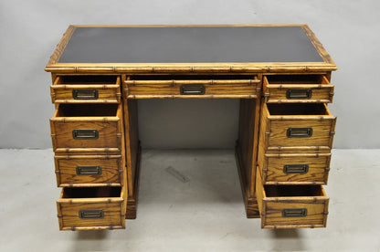 Vintage Hollywood Regency Faux Bamboo Campaign Style Kneehole Desk by Sligh