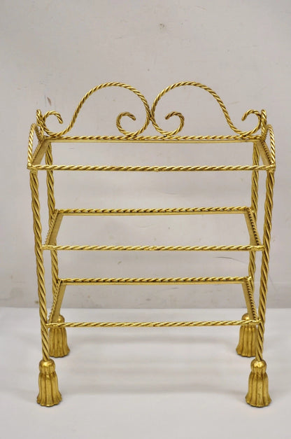 Italian Hollywood Regency Gold Gilt Iron 3 Tier Shelf Small Display Stand (A)