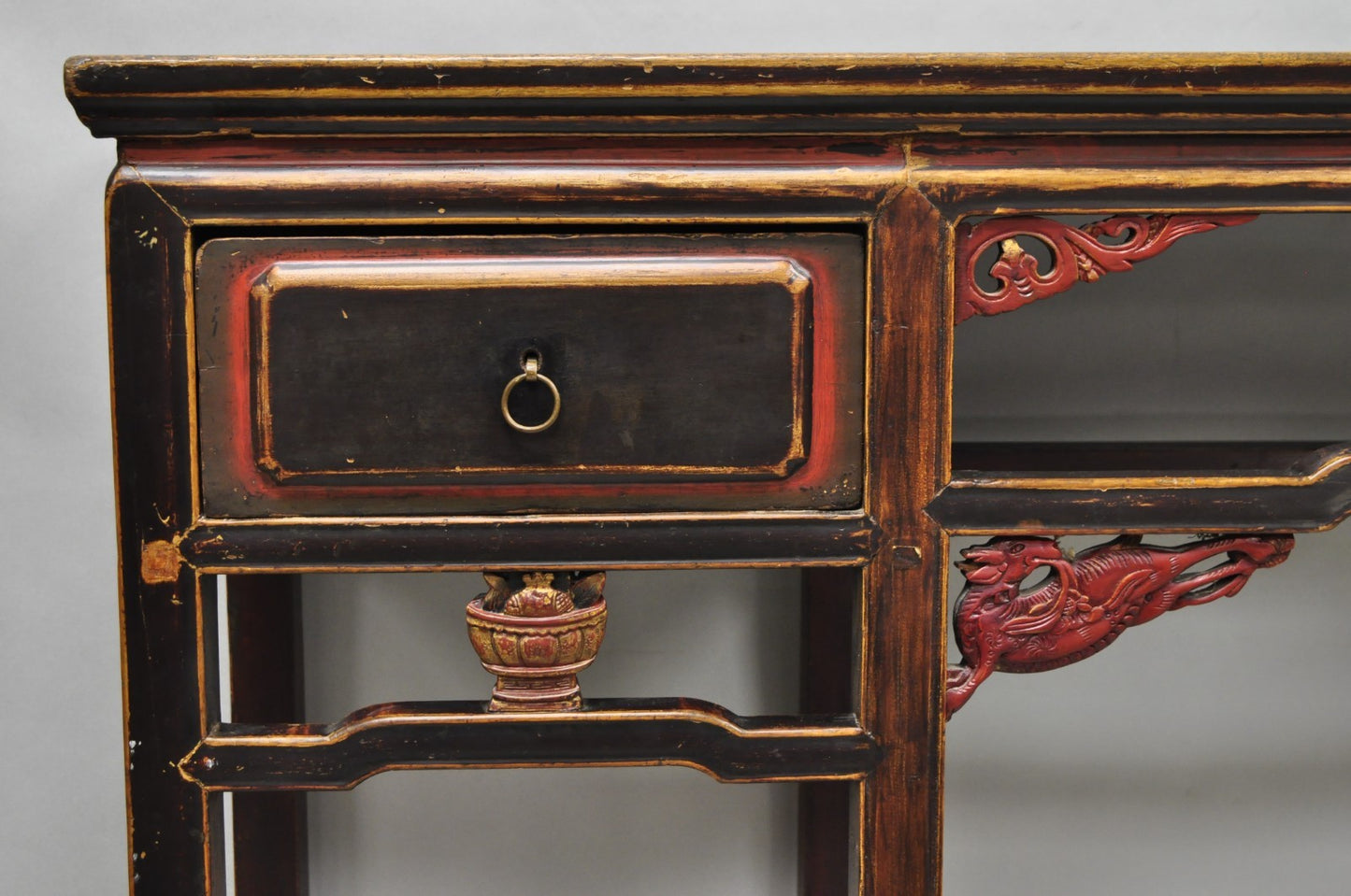 Antique Chinese Carved Hardwood Altar Console Table Sideboard Buffet w/ Drawers
