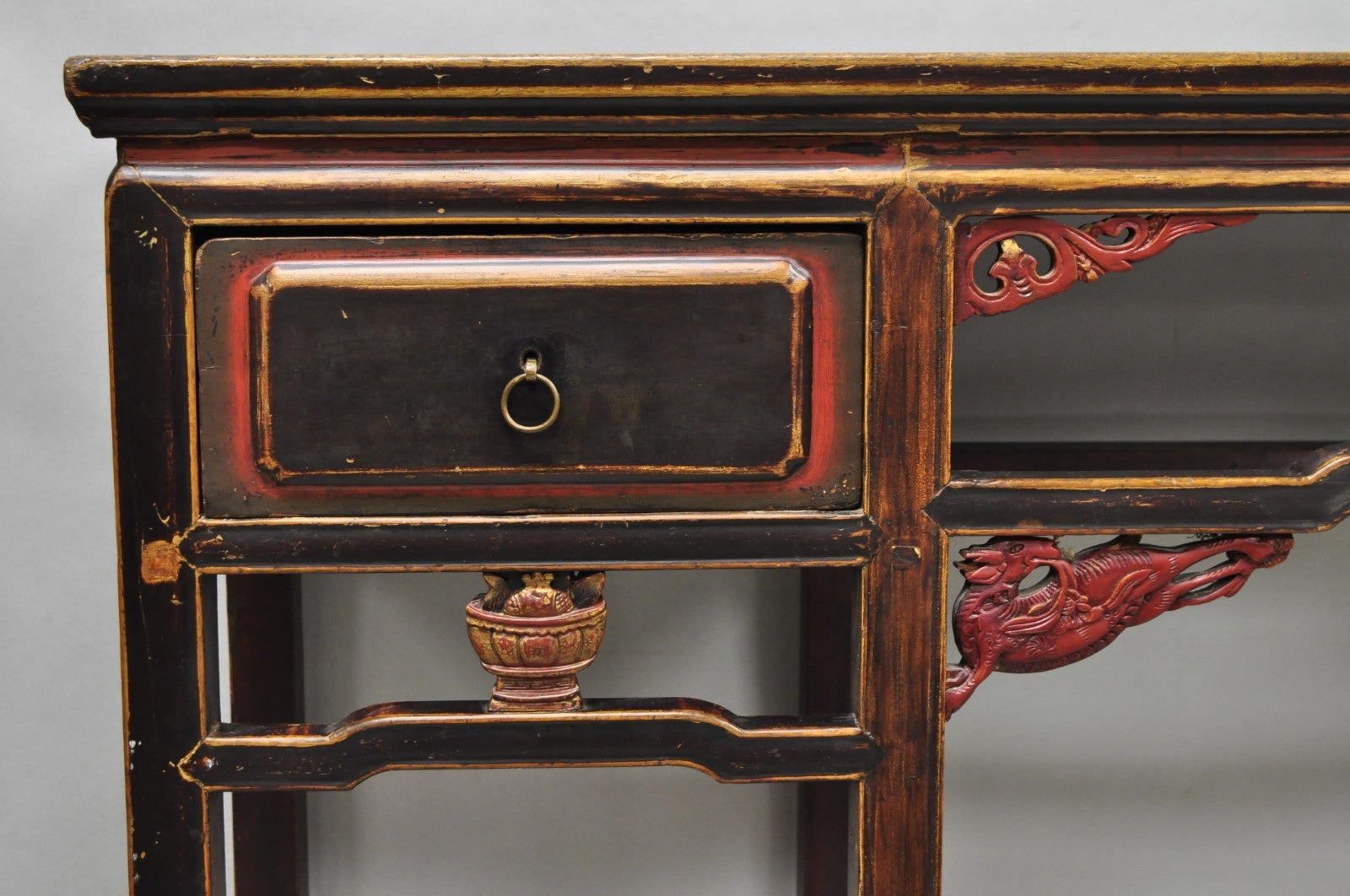Antique Chinese Carved Hardwood Altar Console Table Sideboard Buffet w/ Drawers