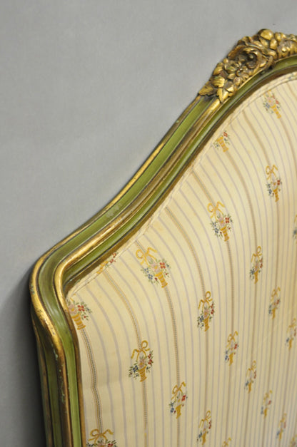 Antique French Louis XVI Style Green Painted Upholstered Twin Bed by Vanleigh