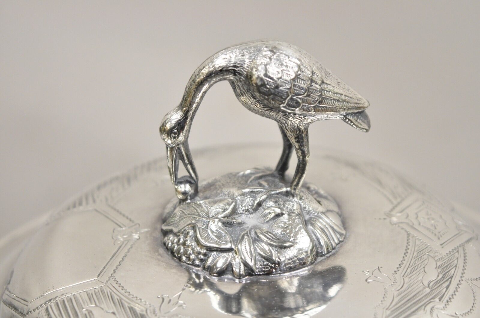Antique Art Nouveau Silver Plated Soup Tureen With Crane Bird Handle