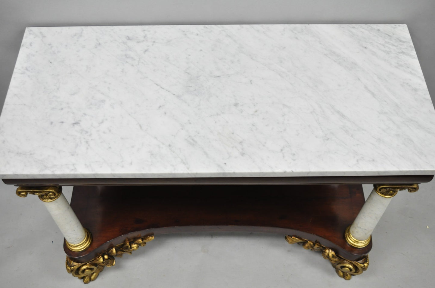 Antique American New York Classical Marble Top Mahogany Console Pier Table