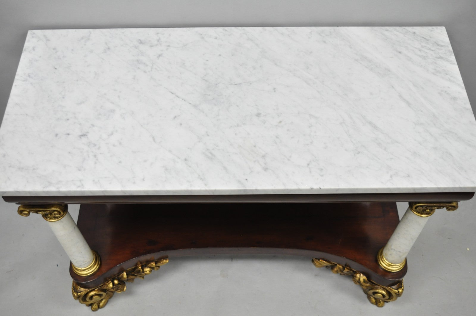 Antique American New York Classical Marble Top Mahogany Console Pier Table