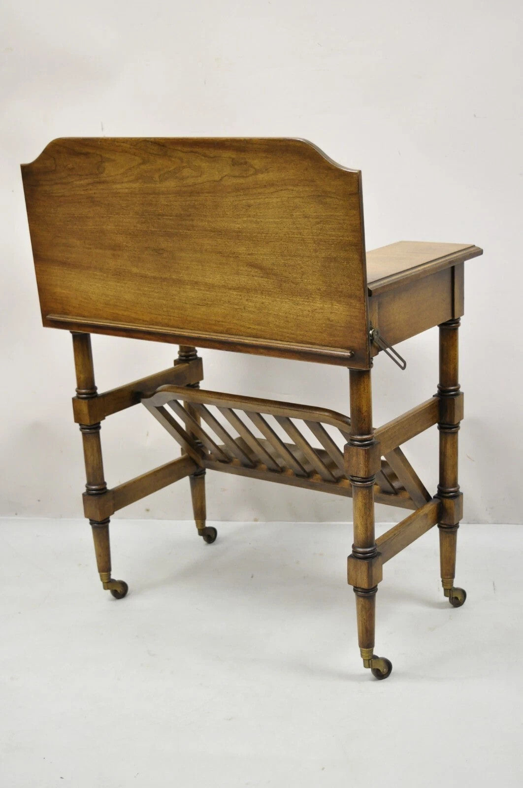 Vintage Brandt Flip Top Piano Style Small Cherry Wood Writing Desk Console Table