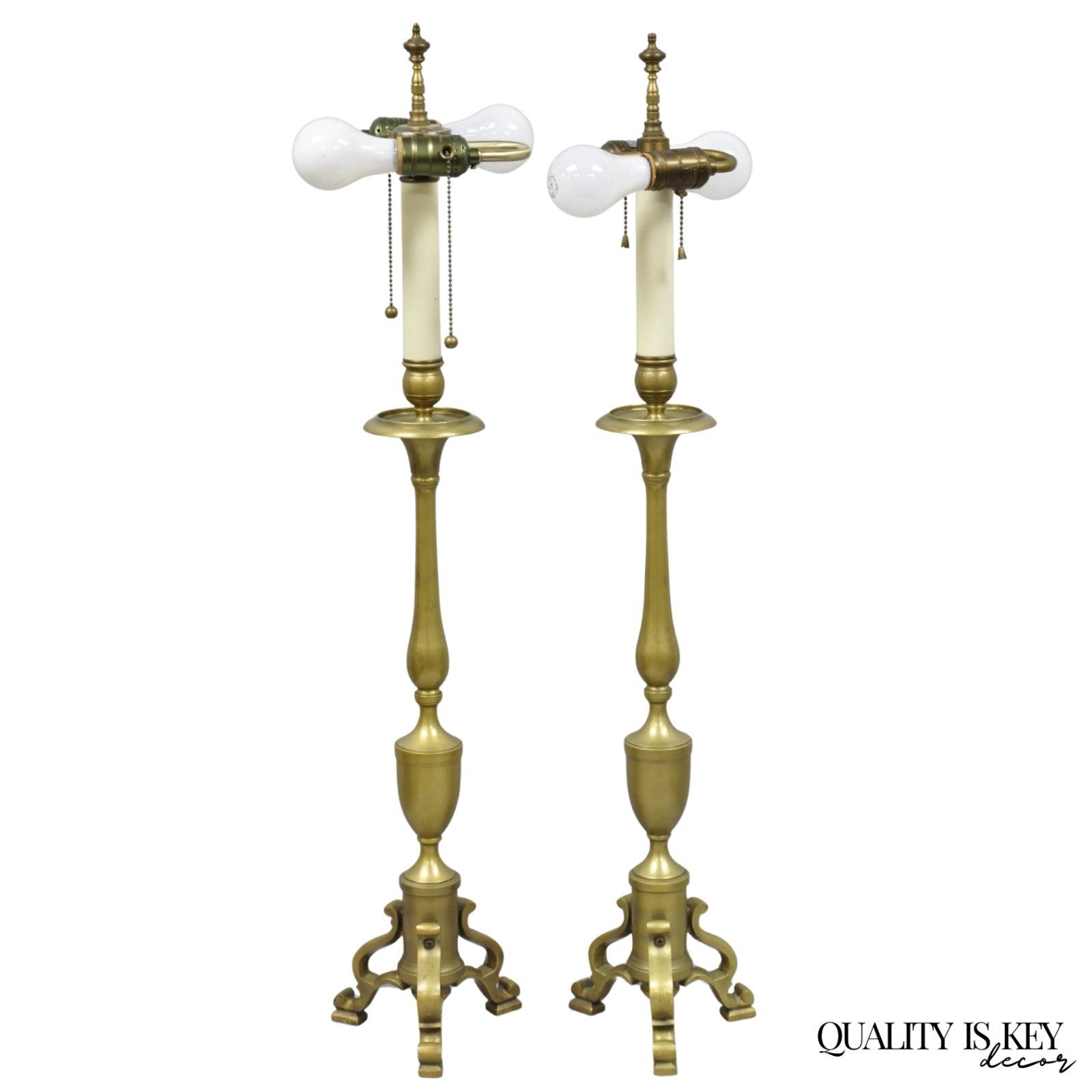 Vintage Federal Style Brass Candlestick Urn Form Table Lamps, Japan - a Pair