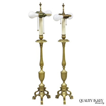 Vintage Federal Style Brass Candlestick Urn Form Table Lamps, Japan - a Pair
