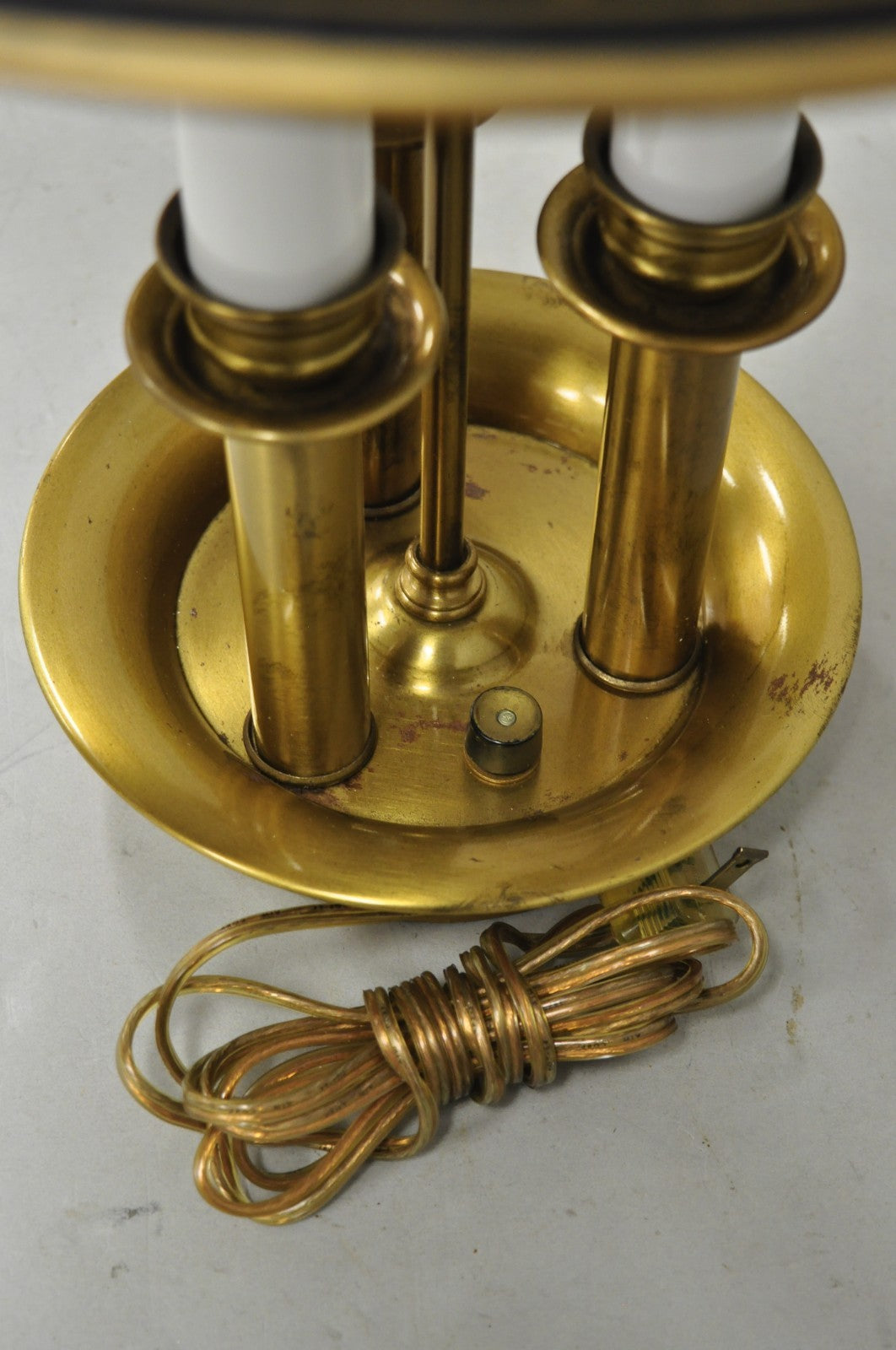 Vintage French Country Brass Tole Metal Shade Bouillotte Candlestick Table Lamp