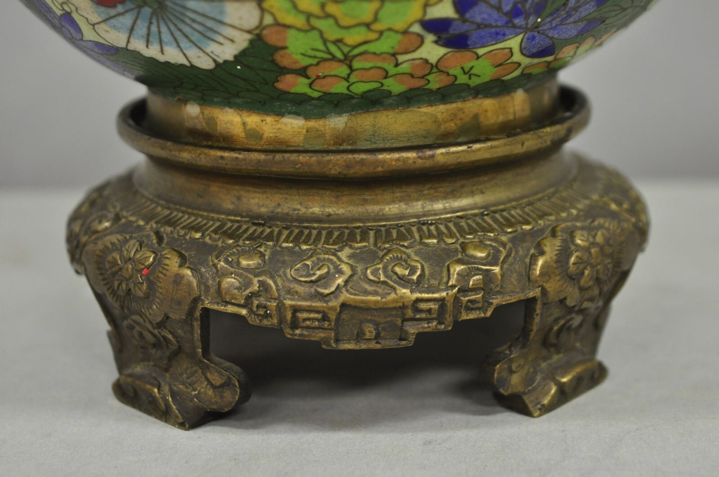 Cloisonne Porcelain Enamel Small Bronze Bulbous Chinese Ginger Jar Table Lamp