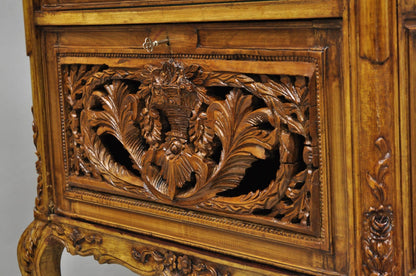 Vintage French Baroque Style Carved Wood & Glass Curio China Display Cabinet