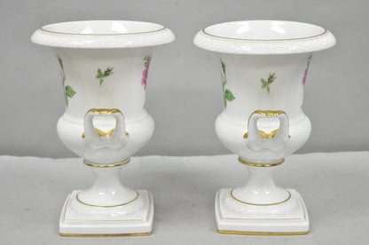Alka Alboth & Kaiser Painted French Porcelain Pink Rose Trophy Cup Urn Vase Pair
