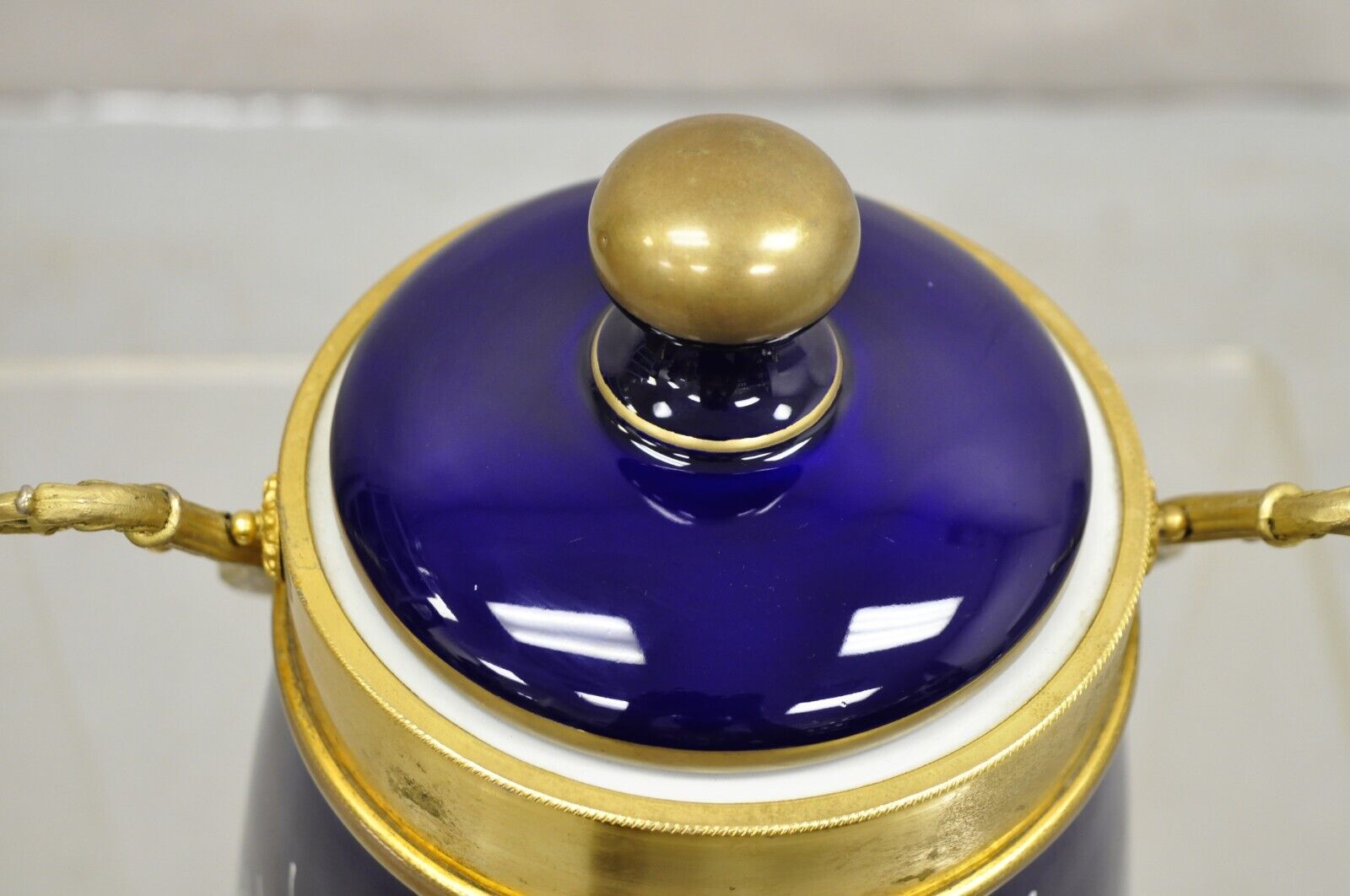Vintage Victorian Cobalt Blue Porcelain Lidded Cookie Biscuit Jar Purple Flowers