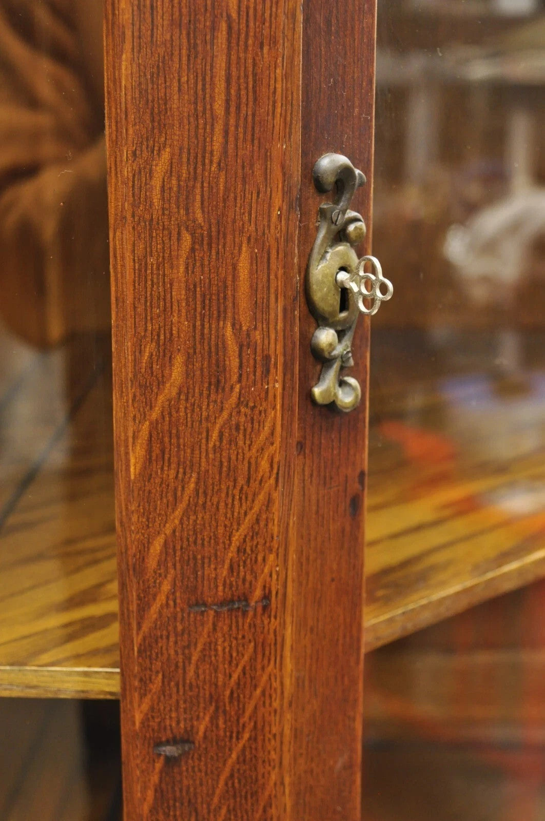 Antique Victorian Renaissance Oak Glass Door Carved Curio Corner China Cabinet