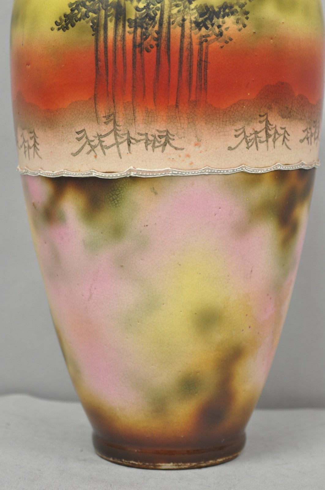 Antique Japanese Heavy Moriage Hand Painted Porcelain Oriental Bird Satsuma Vase