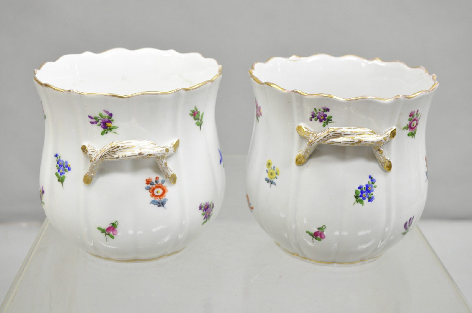 Antique Meissen French Porcelain Flower Pot Cachepot Wine Cooler - a Pair