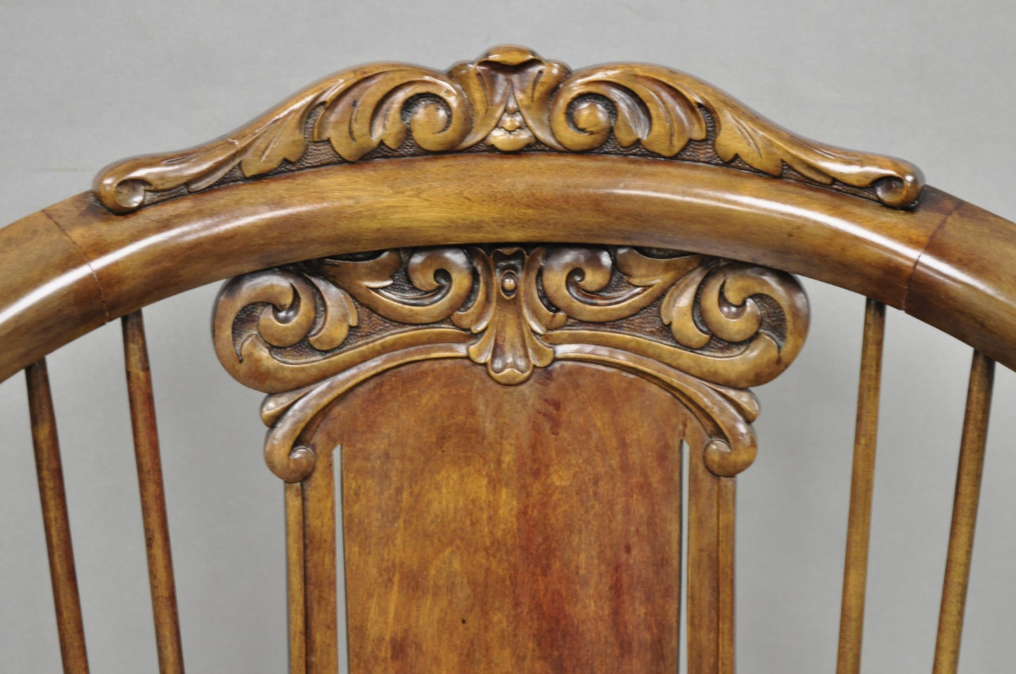 Antique American Victorian Carved Walnut Spindle Back Rocker Rocking Chair