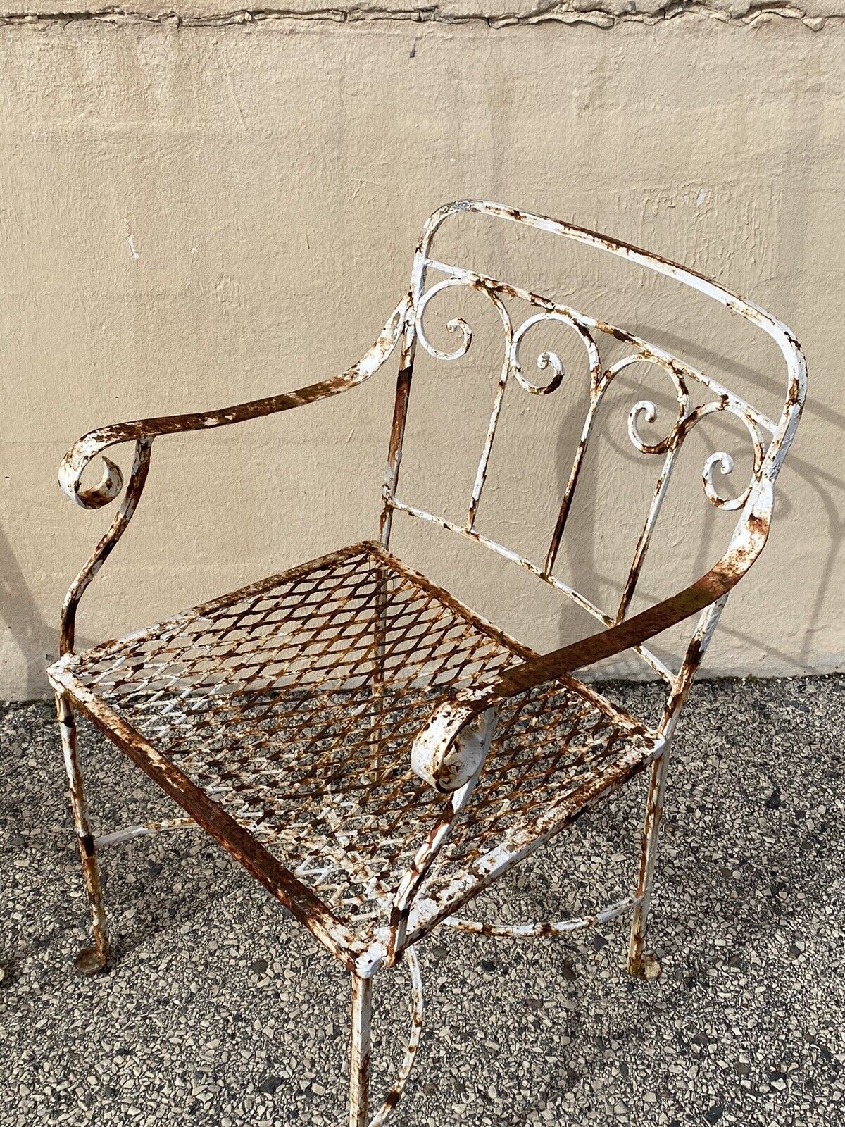 Antique Art Nouveau Scrolling Wrought Iron Garden Patio Dining Chairs - A Pair