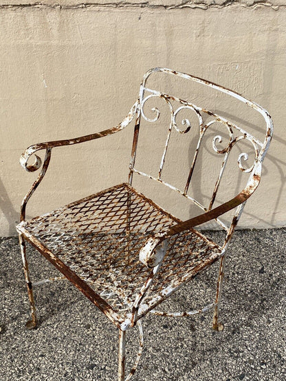 Antique Art Nouveau Scrolling Wrought Iron Garden Patio Dining Chairs - A Pair