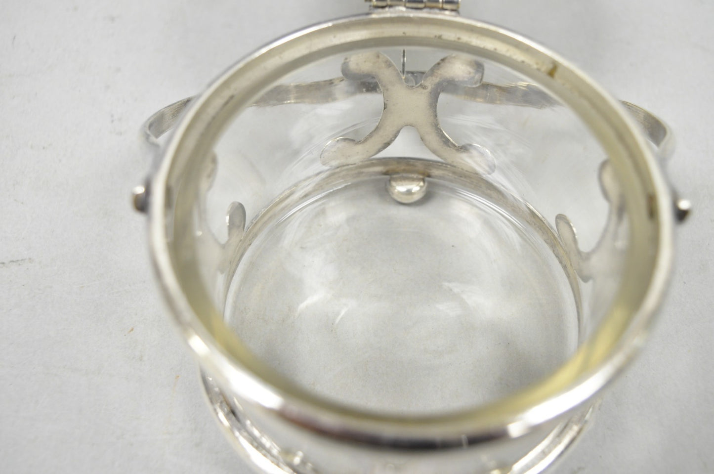 Vintage Art Deco Style Silver Plated Hinged Glass Grated Cheese Jar Sugar Bowl