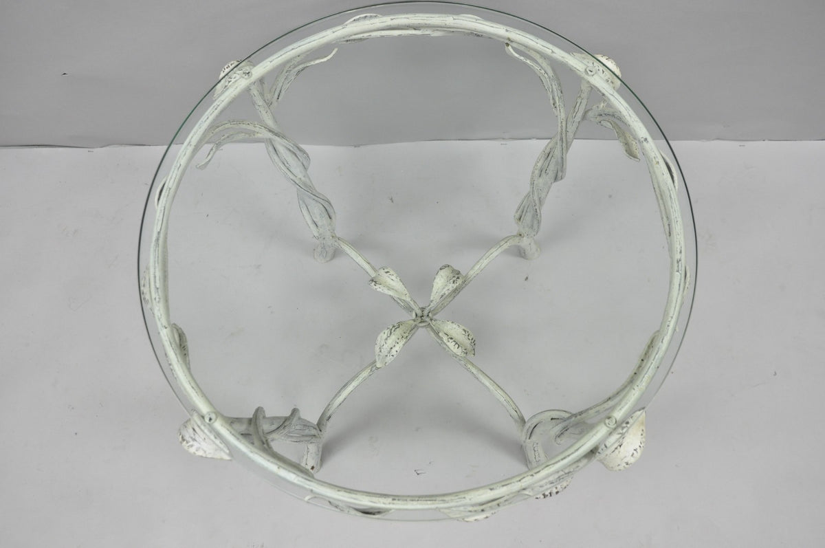 Vintage Italian Hollywood Regency Iron Leafy Scroll Round Occasional Side Table