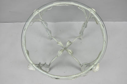 Vintage Italian Hollywood Regency Iron Leafy Scroll Round Occasional Side Table