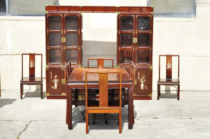 Vintage Chinese Mother of Pearl Hardwood China Cabinet Curio Display Wall Unit