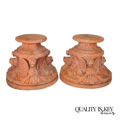 Vintage Gothic Winged Griffin Fiberglass Faux Terracotta Garden Pedestal - Pair