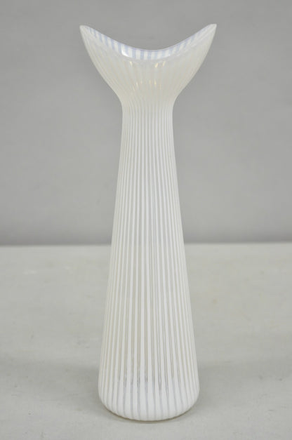 Vintage Uno Westerberg Spectra Pukeberg White Opalescent Glass Ribbed Vase