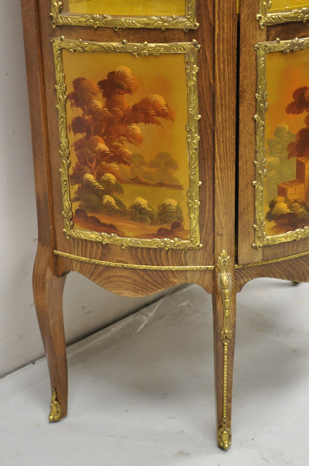 Vintage French Louis XV Style Half Round Demilune Lighted Curio Display Cabinet