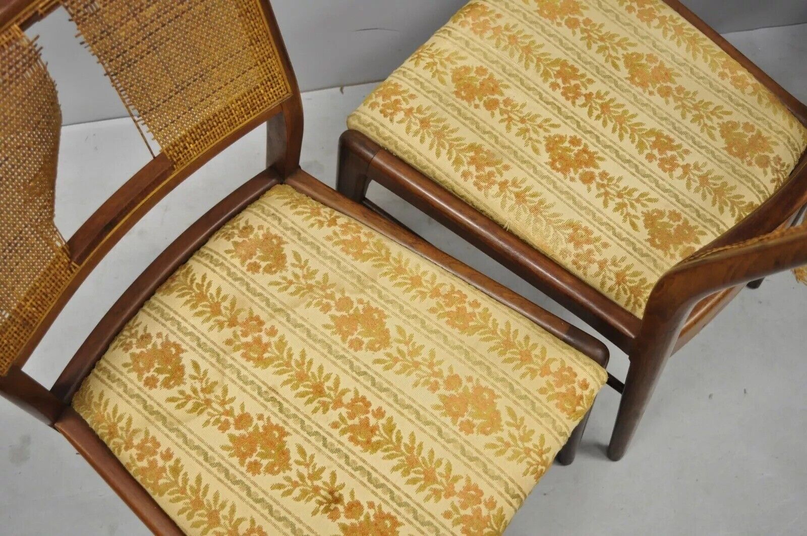 Vintage Mid Century Modern Paul McCobb Style Walnut Cane Dining Chairs - Set 4