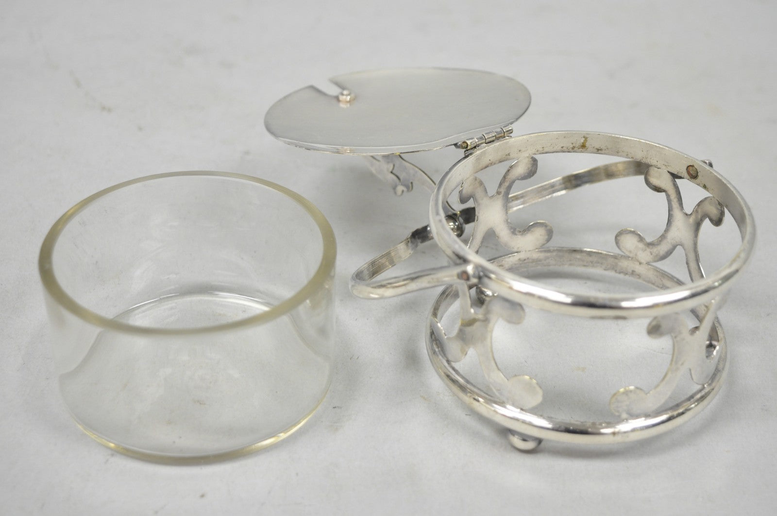 Vintage Art Deco Style Silver Plated Hinged Glass Grated Cheese Jar Sugar Bowl