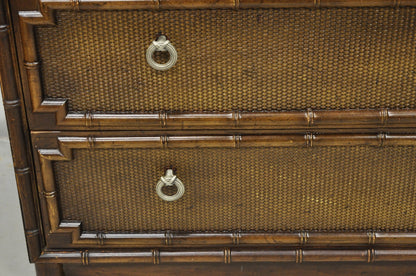 Drexel Chinese Chippendale Faux Bamboo Fretwork Rattan Tall Chest Dresser