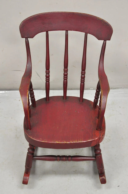 Antique American Primitive Spindle Back Small Child's Rocker Rocking Chair
