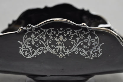 Vintage Rockwell Black Amethyst Glass Sterling Silver Overlay Centerpiece Dish