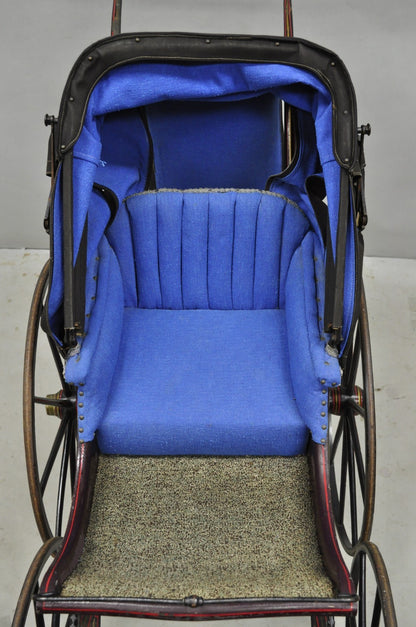 Antique Victorian Hand Painted Baby Carriage Buggy Stroller with Wooden Wheels
