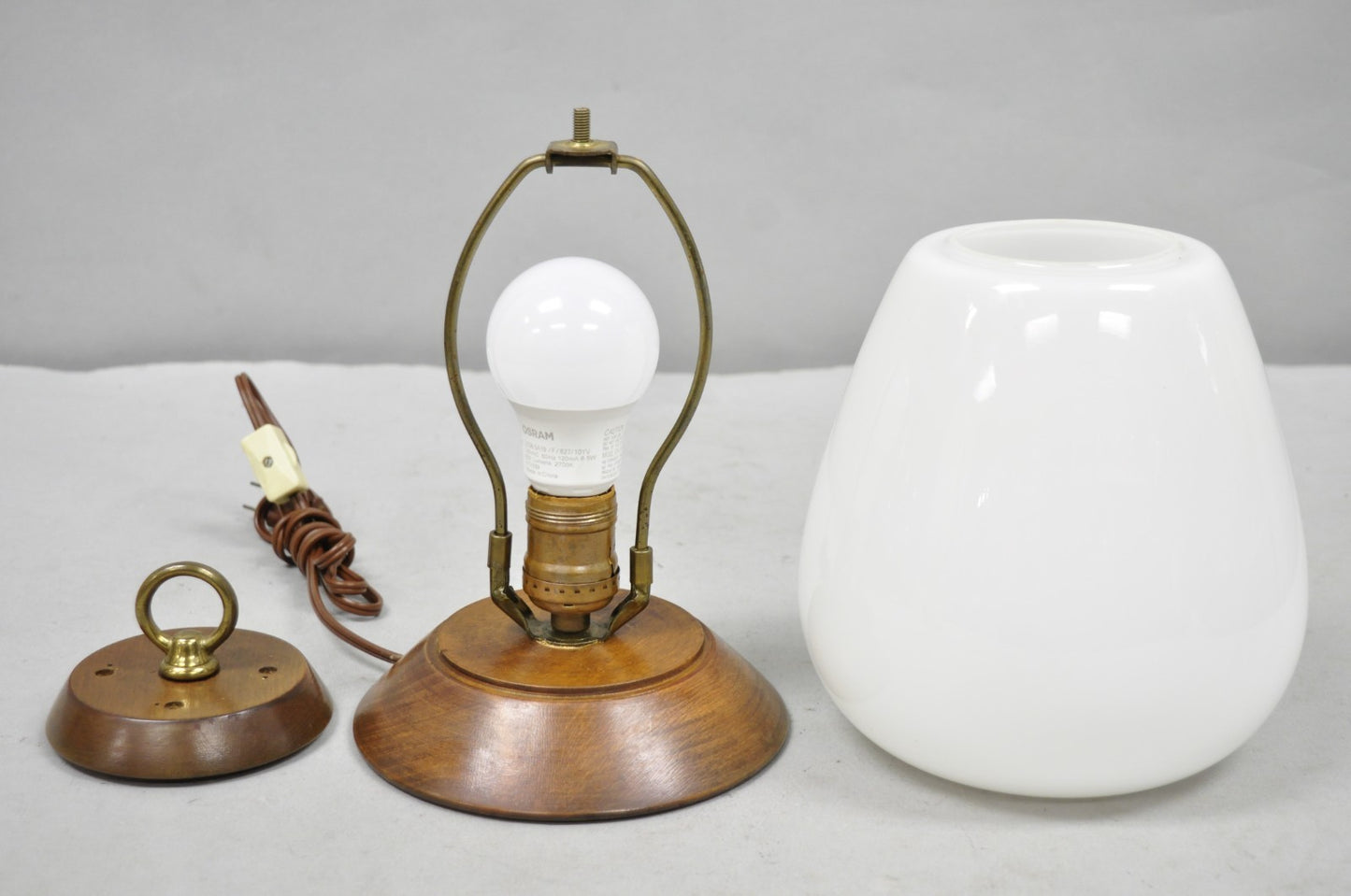 Mid Century Modern Azucena Style Small White Glass Egg Shade Walnut Table Lamp