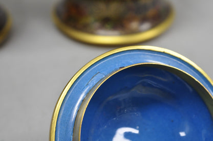 Vintage Cloisonné Chinese Small Enameled Brown Covered Ginger Jar on Stand, Pair