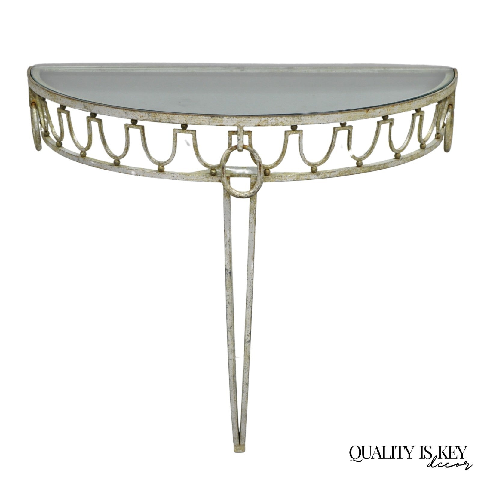 Italian Neoclassical Hollywood Regency Silver Gilt Iron Wall Mount Console Table