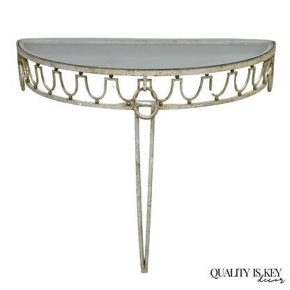 Italian Neoclassical Hollywood Regency Silver Gilt Iron Wall Mount Console Table